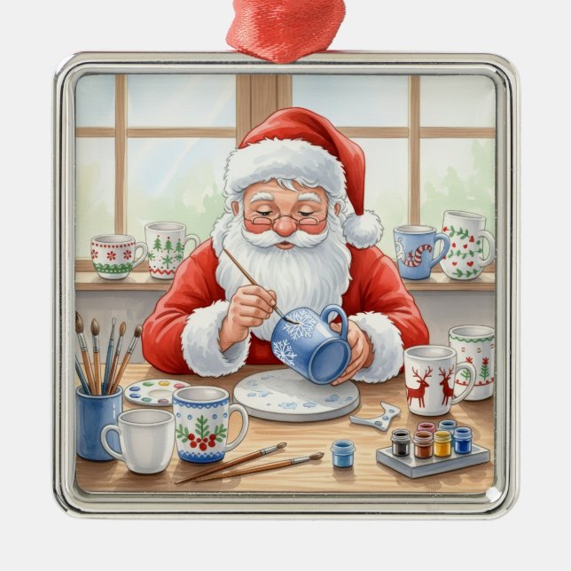 Ornamento De Metal Pottery Painting Santa Claus  (Frente)