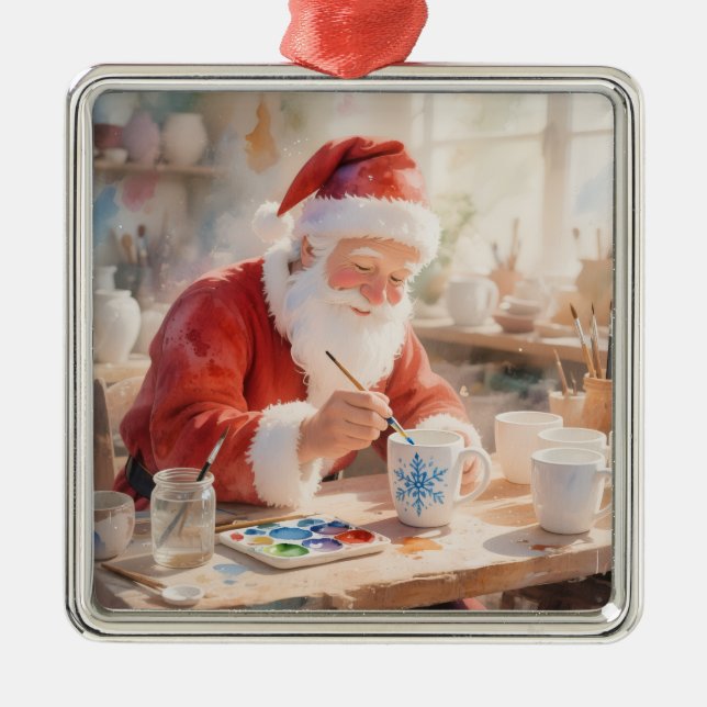 Ornamento De Metal Pottery Painting Santa Claus  (Frente)