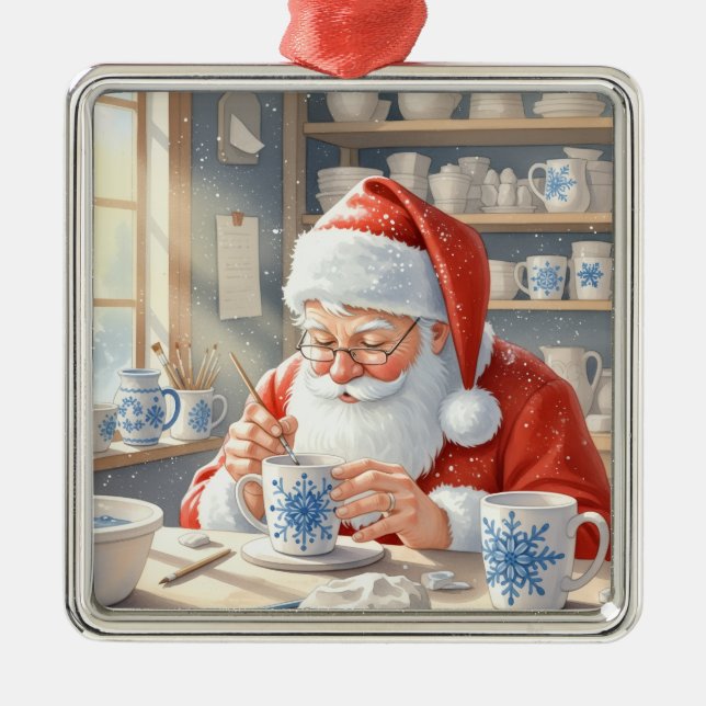 Ornamento De Metal Pottery Painting Santa Claus  (Frente)