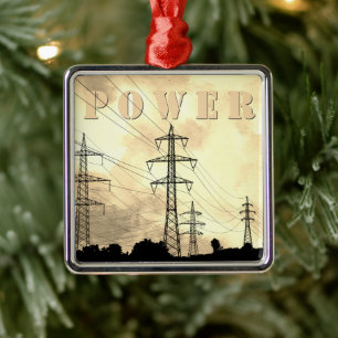 Ornamento De Metal Power Towers and Lines Electric POWER Christmas