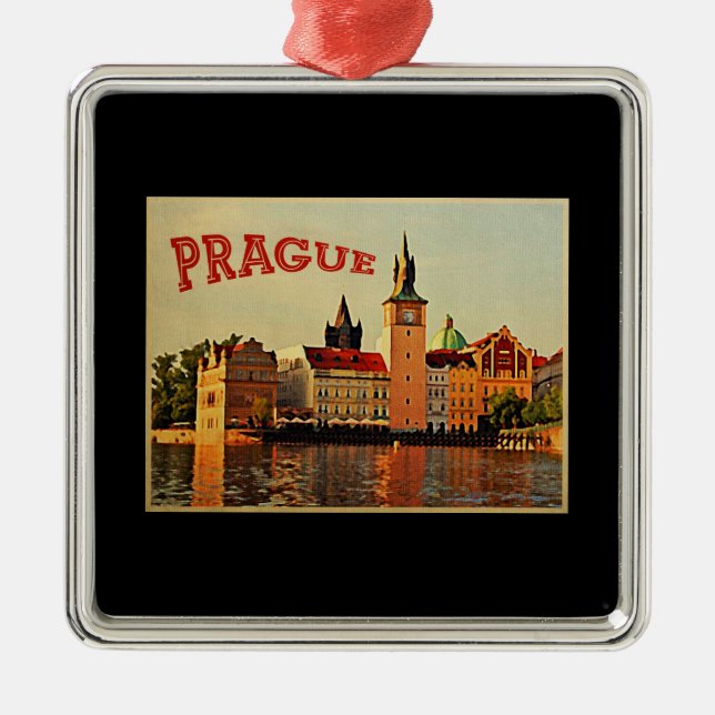 Ornamento De Metal Praga Viagens vintage (Frente)