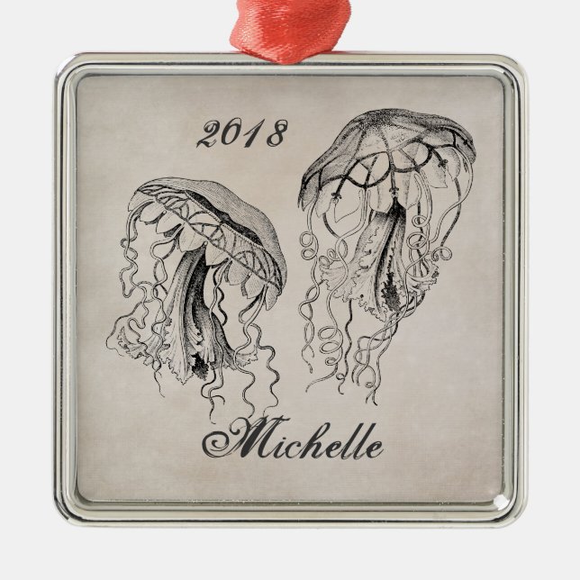 Ornamento De Metal Praia de Jellyfish da Linhagem Personalizada (Frente)