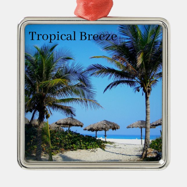 Ornamento De Metal Praia Sandy com Palmeiras e uma Visão Oceânica Met (Frente)