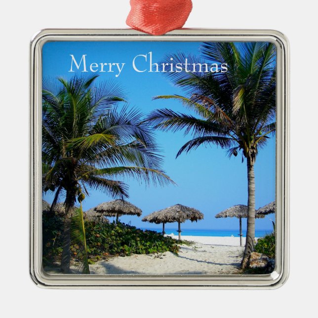 Ornamento De Metal Praia Sandy com Palmeiras e uma Visão Oceânica Met (Frente)