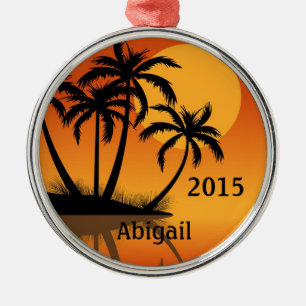 Ornamento De Metal Praia Tropical de Sunset e Palm Trees Personalizad