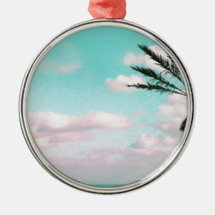 Ornamento De Metal Praia Tropical, Ocean View, Nuvens Rosa, Palm