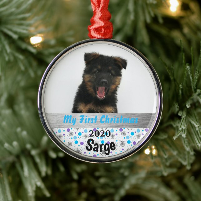 Ornamento De Metal Prata de Foto de Natal Personalizada da Puppy (Árvore)