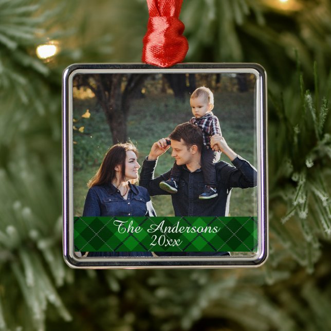 Ornamento De Metal Prata de Fotografias Personalizada da Xadrez Tarta (Árvore)