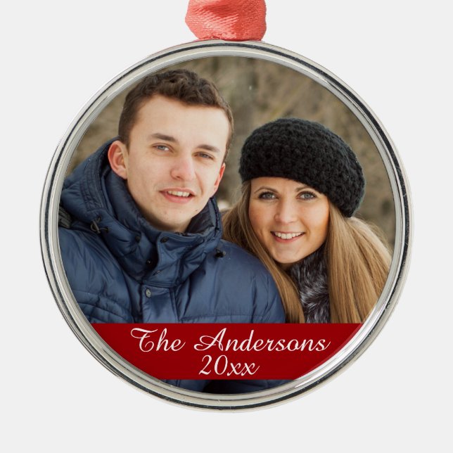 Ornamento De Metal Prata de Fotos da Família Personalizada Moderna (Frente)