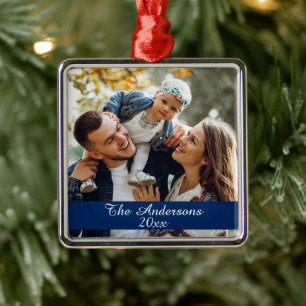 Ornamento De Metal Prata de Fotos Personalizada Moderna