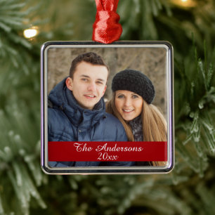 Ornamento De Metal Prata de Fotos Personalizada Moderna