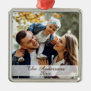 Ornamento De Metal Prata de Fotos Personalizada Moderna