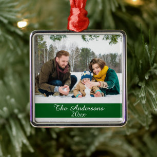 Ornamento De Metal Prata de Fotos Personalizada Moderna