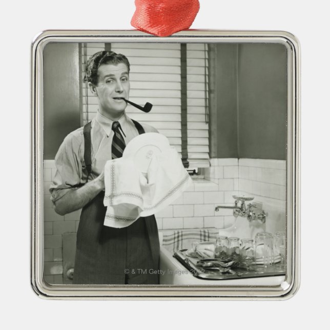 Ornamento De Metal Pratos de lavagem do homem (Frente)