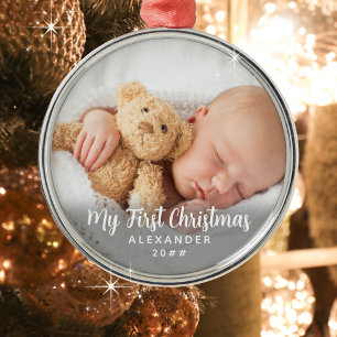 Ornamento De Metal Precioso Meu Primeiro Natal Crianças Nome Fotográf