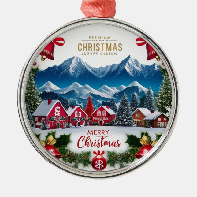 Ornamento De Metal Premium Christmas Village Round Ornament  (Frente)