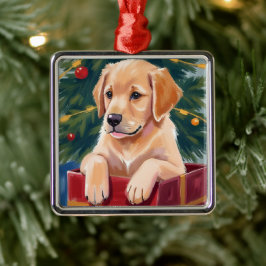 Ornamento De Metal Presente de Cachorro Golden Retriever de Natal