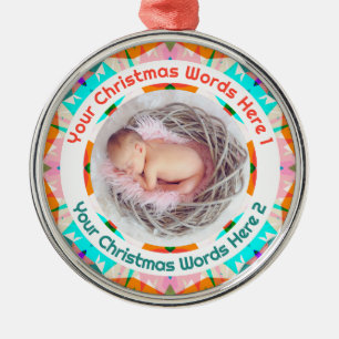Ornamento De Metal Presente de Foto do Primeiro Natal do Bebê Laranja