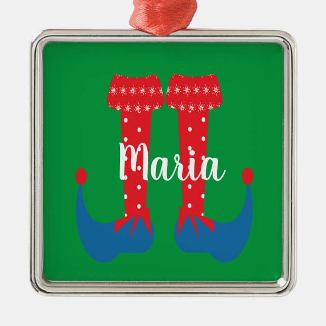 Ornamento De Metal Presente de Natal com Pés de Elfo Fofo Retrô (Frente)