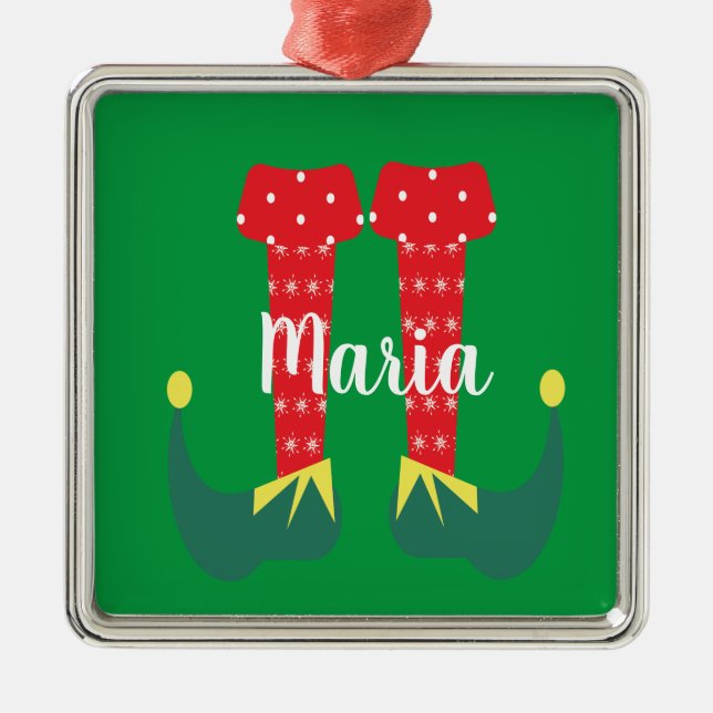 Ornamento De Metal Presente de Natal com Pés de Elfo Fofo Retrô (Frente)