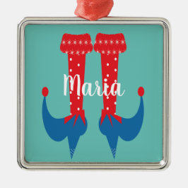 Ornamento De Metal Presente de Natal com Saltos de Pé de Elfo Fofo Re