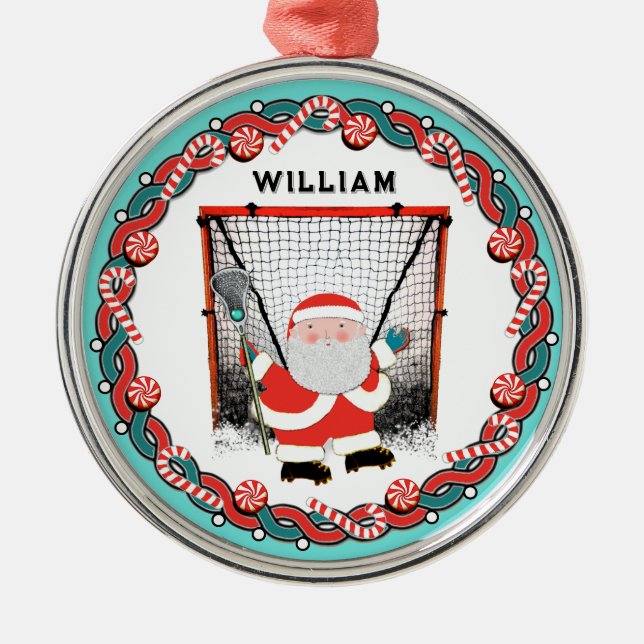 Ornamento De Metal Presente de Natal de Lacrosse Personalizado (Frente)