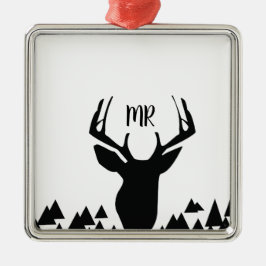 Ornamento De Metal Presente de Natal do Monograma Branco Preto de Dee