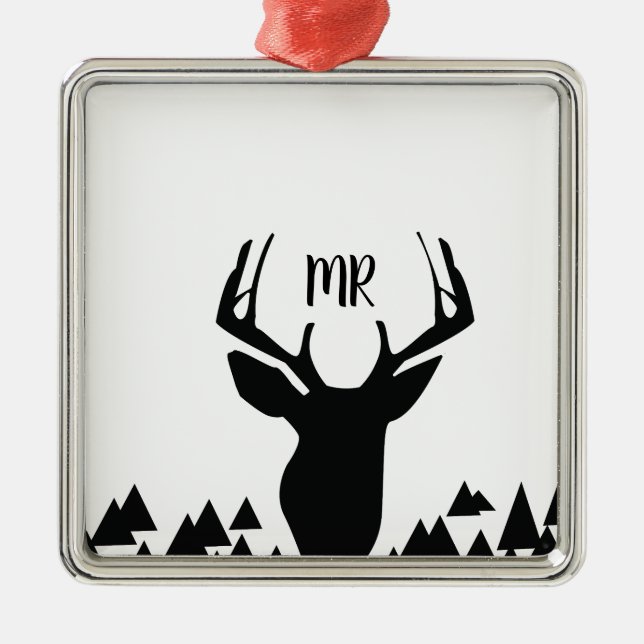 Ornamento De Metal Presente de Natal do Monograma Branco Preto de Dee (Frente)