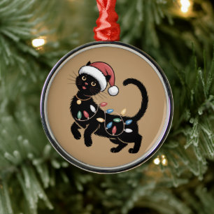 Ornamento De Metal Presente de Natal para Mãe Amante de Gato Preto Fo