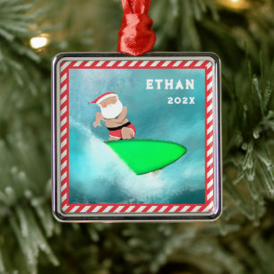 Ornamento De Metal Presente de Natal para Surfista de Surfe
