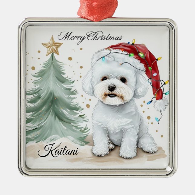Ornamento De Metal Presente de Natal Personalizado de Bichon Adorável (Frente)