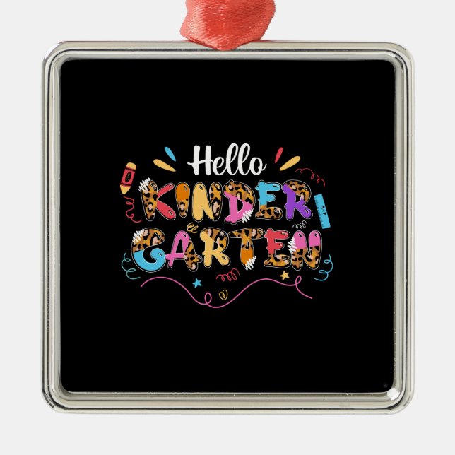 Ornamento De Metal Presente do professor | Hello Kinder Garten (Frente)