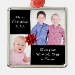 Ornamento De Metal Presente Personalizado com Foto Prata e Preto