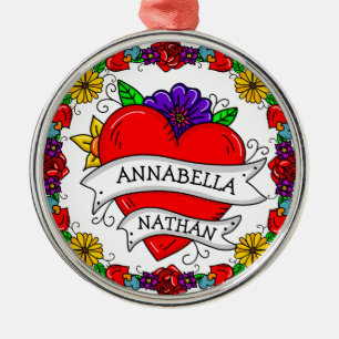 Ornamento De Metal Presente Romântico de Casal   Tatuagem Estilo Arte