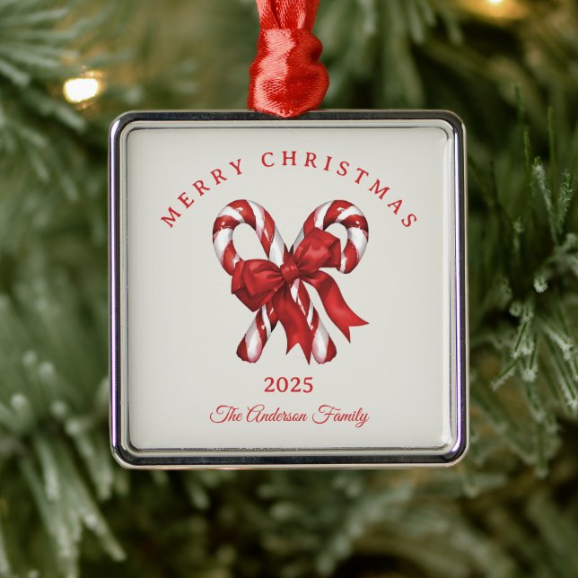 Ornamento De Metal Presente vermelho de Natal de cana-de-açúcar perso (Árvore)