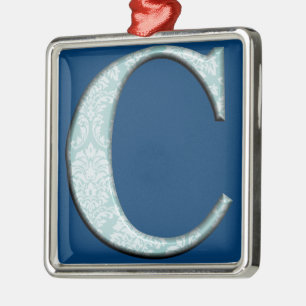 Ornamento De Metal Presentes de monograma de Impressão azul floral C