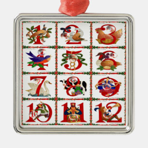 Ornamento De Metal Presentes de Quilt Impresso dos 12 Dias de Natal