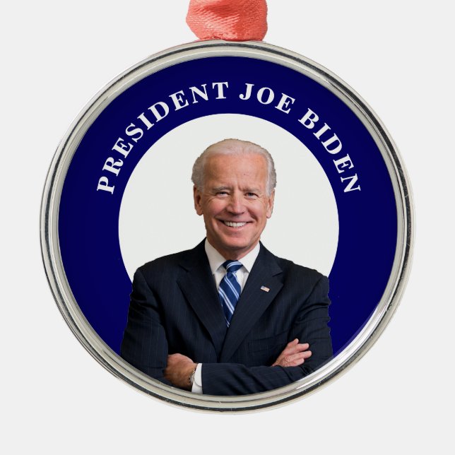 Ornamento De Metal Presidente Joe Biden Retrato de Azul (Frente)