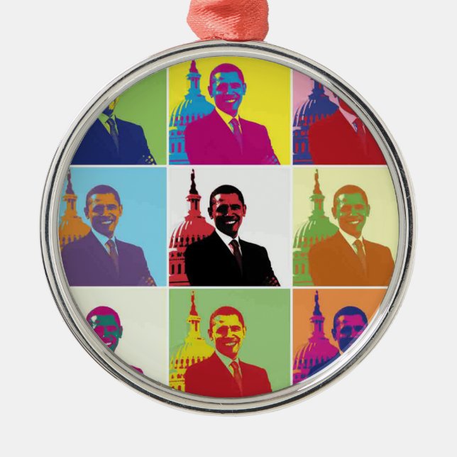 Ornamento De Metal Presidente Obama Pop Art (Frente)