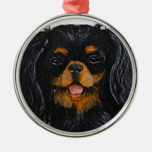 Ornamento De Metal Preto e tan do rei Charles Cavalier Spaniel