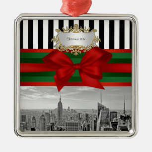Ornamento De Metal Preto Strp branco #2 do Xmas do Bldg da rua do imp