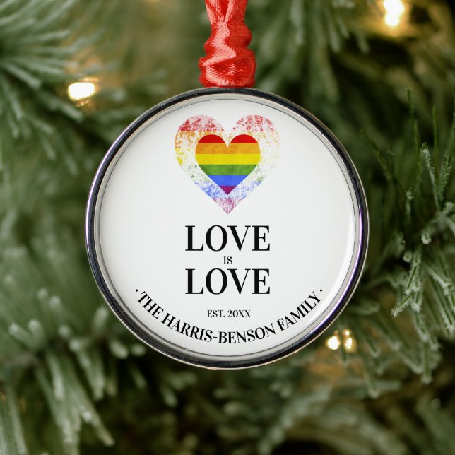 Ornamento De Metal Pride Rainbow Heart Gay lesbian LGBT Families (Árvore)