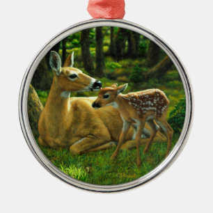 Ornamento De Metal Primavera Whitetail Fawn e Madre Deer
