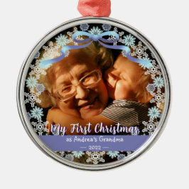 Ornamento De Metal Primeira avó do Natal Flocos de Neve Moles Azul Ro