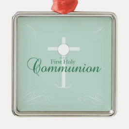 Ornamento De Metal Primeira Comunhão, Roteiro em Verde Suave