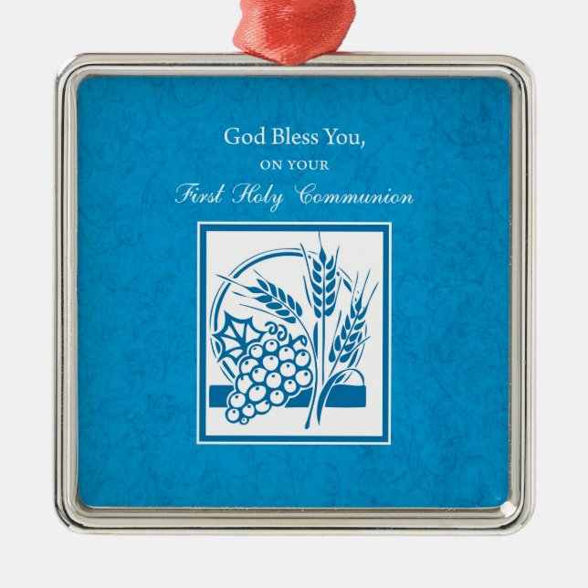 Ornamento De Metal Primeira Comunhão, Trigo, Uva Azul (Frente)