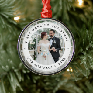 Ornamento De Metal Primeira Foto de Natal Casados Presente Moderno