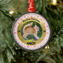 Ornamento De Metal Primeira foto de Natal de Kitten Personalizado