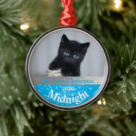 Ornamento De Metal Primeira foto de Natal de Kitten Personalizado