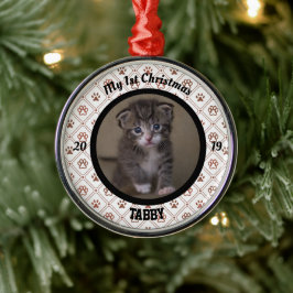 Ornamento De Metal Primeira foto de Natal de Kitten Personalizado